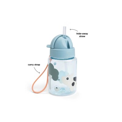 Done by Deer Láhev s brčkem Tiny Farm - Modrá - obrázek