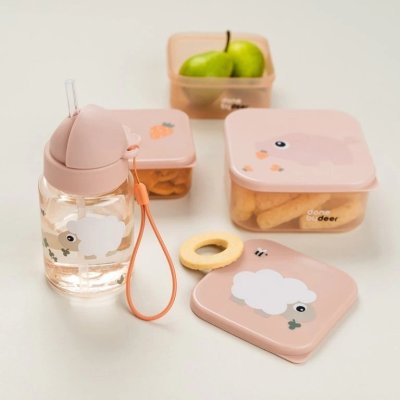 Done by Deer Láhev s brčkem Tiny Farm - Růžová - obrázek