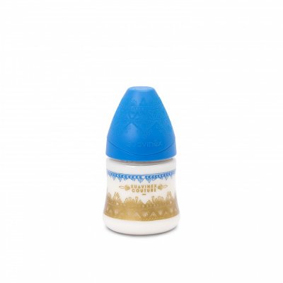 Suavinex HAUTE COUTURE láhev silikonová savička premium 150 ml - Tmavě modrá