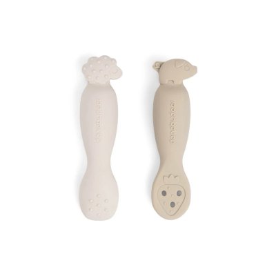 Done by Deer Silikonové lžičky Tiny Farm 2ks - Pískové - obrázek