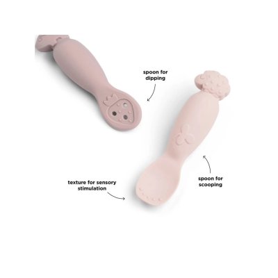 Done by Deer Silikonové lžičky Tiny Farm 2ks - Růžové - obrázek