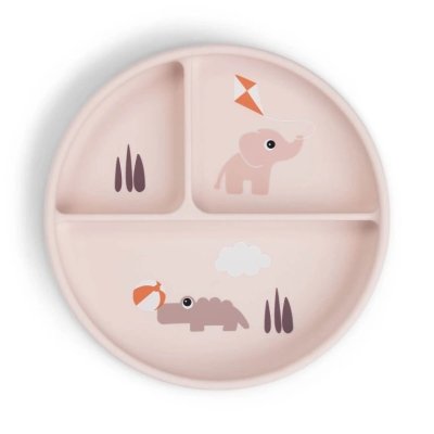 Done by Deer Jídelní talíř Stick and Stay Playground - Růžový - obrázek