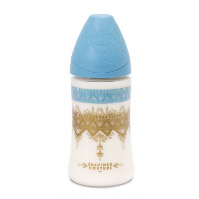Suavinex HAUTE COUTURE láhev silikonová savička premium 270 ml - Světle modrá