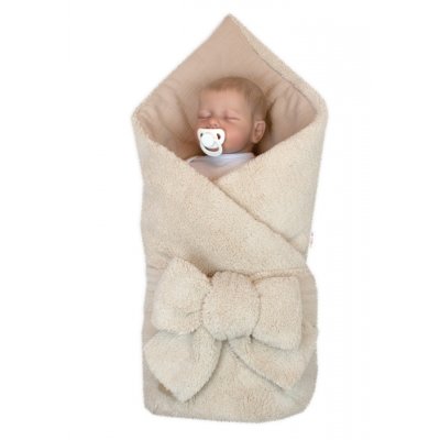 Baby Nellys Oboustranná zavinovačka/Deka/Podložka se stuhou 76 x 76 cm - Béžová - obrázek