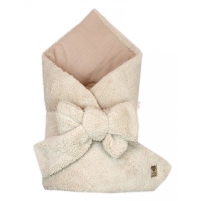 Baby Nellys Oboustranná zavinovačka/Deka/Podložka se stuhou 76 x 76 cm - Béžová - obrázek