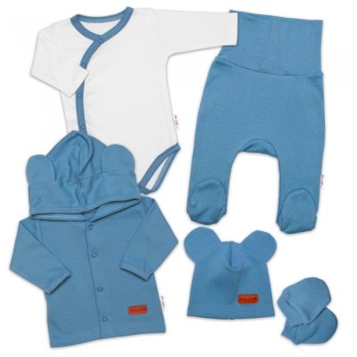 Baby Nellys Bavlněná souprava pro miminko do porodnice Made with Love - Modrá, vel. 50 - obrázek