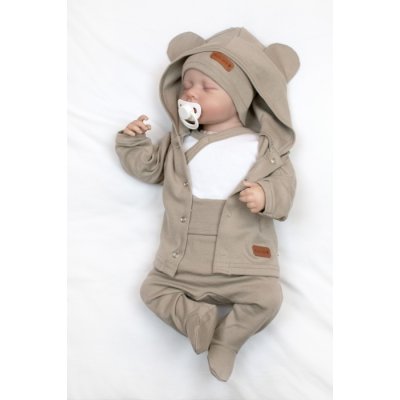 Baby Nellys Bavlněná souprava pro miminko do porodnice Made with Love - Tmavě béžová, vel. 50 - obrázek