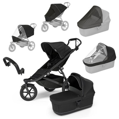Thule Výhodný set Urban Glide 3 Kompletní kočárek + Pláštěnka + Moskytiéra + Madlo - Black/Black