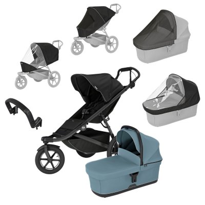 Thule Výhodný set Urban Glide 3 Kompletní kočárek + Pláštěnka + Moskytiéra + Madlo - Black/Blue