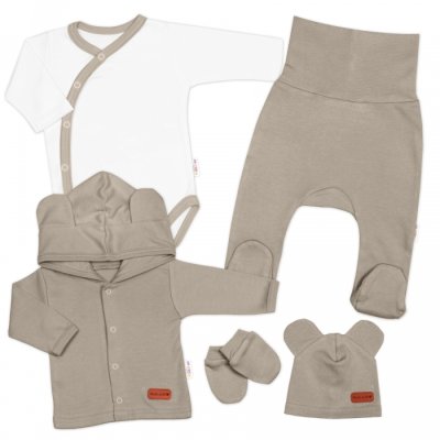 Baby Nellys Bavlněná souprava pro miminko do porodnice Made with Love - Tmavě béžová, vel. 56 - obrázek