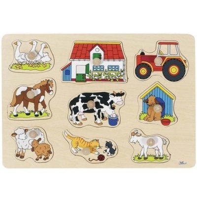 Goki Puzzle s dřevěnými úchytkami - Zvířátka na statku II