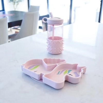 Melii Silikonový dělený talířek s přísavkou - Jednorožec