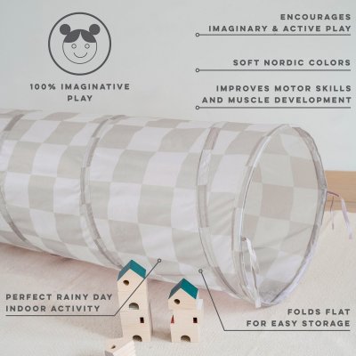 3 Sprouts Dětský Tunel Recycled - Checkerboard Beige - obrázek