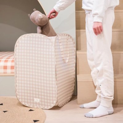 3 Sprouts Skládací úložný koš Recycled - Gingham Beige - obrázek