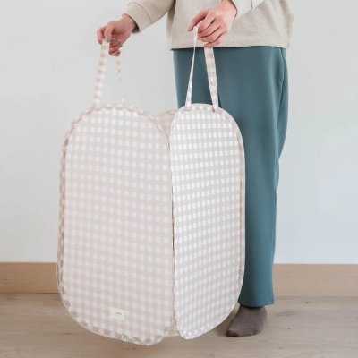 3 Sprouts Skládací úložný koš Recycled - Gingham Beige - obrázek