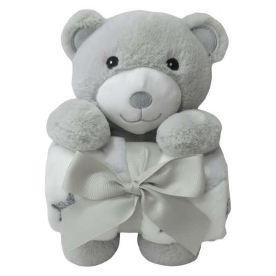 FreeOn Free2Play Plyšová hračka s dekou - Teddy Grey/White - obrázek