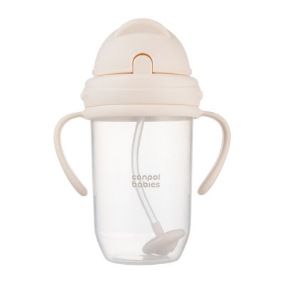 Canpol babies Hrneček nevylévací se slámkou a závažím 270 ml - Krémový - obrázek