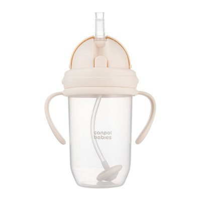 Canpol babies Hrneček nevylévací se slámkou a závažím 270 ml - Krémový