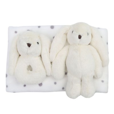 Carlo Baby Dárková sada s králíčkem, chrastítkem a dekou - Bílá - obrázek
