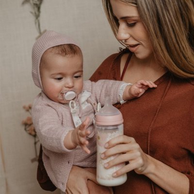 Suavinex Poetry Kojenecká láhev průtok L 360 ml - Růžová