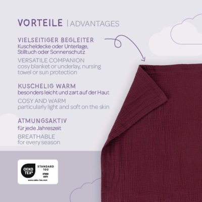 Träumeland Mušelínová deka 100 x 75 cm - Beerenrot - obrázek