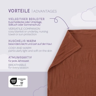 Träumeland Mušelínová deka 100 x 75 cm - Terrakotta - obrázek