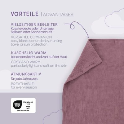 Träumeland Mušelínová deka 100 x 75 cm - Pflaume - obrázek