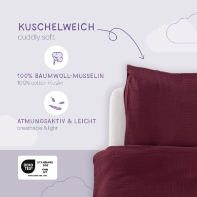 Träumeland Povlečení Musselin 100/135 + 40/60 - Beerenrot - obrázek