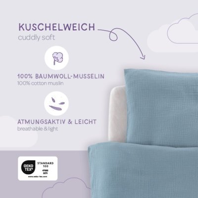 Träumeland Povlečení Musselin 100/135 + 40/60 - Jeansblau - obrázek