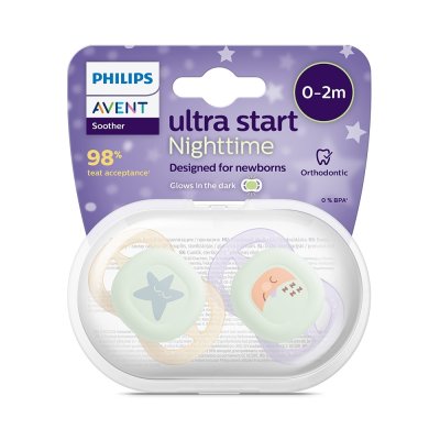 Philips Avent Šidítko Ultrastart noční, 0 - 2 m - Dívka, 2 ks - obrázek