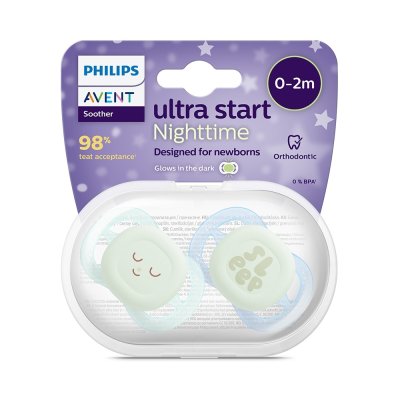 Philips Avent Šidítko Ultrastart noční, 0 - 2 m - Chlapec, 2 ks - obrázek
