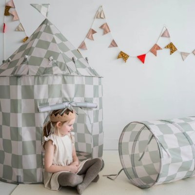 3 Sprouts Dětský Tunel Recycled - Checkerboard Green - obrázek