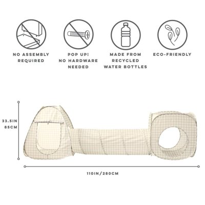 3 Sprouts Dětský stan a tunel 3v1 Recycled - Gingham Beige - obrázek