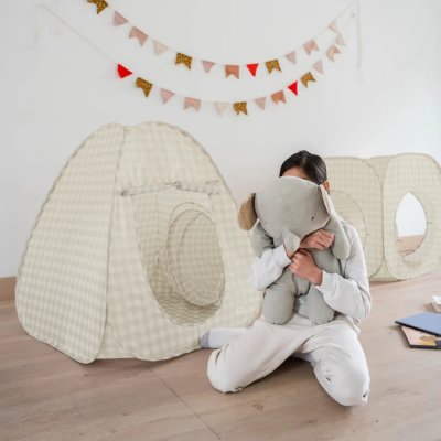 3 Sprouts Dětský stan a tunel 3v1 Recycled - Gingham Beige - obrázek