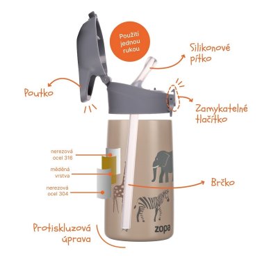 Zopa Termoska na pití s pítkem 400 ml - Dino - obrázek