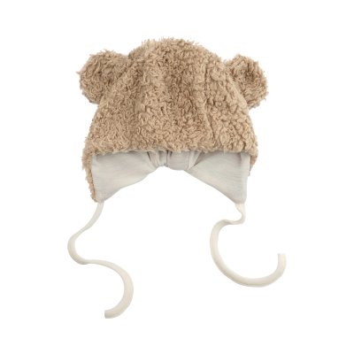 Wooly Organic Plyšová čepička s oušky a merino podšívkou - Savannah, vel.38/40 - obrázek
