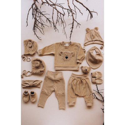 Wooly Organic Plyšová čepička s oušky a merino podšívkou - Savannah, vel.38/40 - obrázek