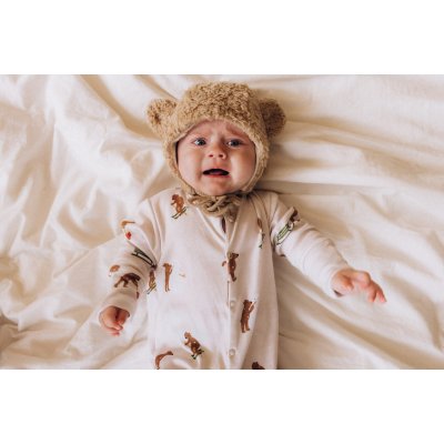 Wooly Organic Plyšová čepička s oušky a merino podšívkou - Savannah, vel.38/40 - obrázek