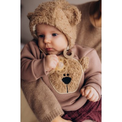 Wooly Organic Plyšová čepička s oušky a merino podšívkou - Savannah, vel.38/40 - obrázek