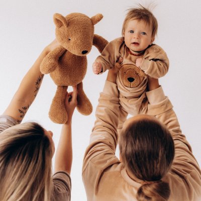 Wooly Organic Svetřík s nášivkou medvídka Noos - Light Brown/Caramel Brown, vel. 62/68 - obrázek