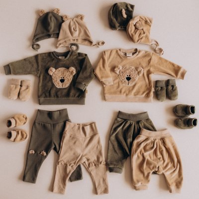 Wooly Organic Světřík s nášivkou medvídka - Tea Leaf/Savannah, vel. 74/80 - obrázek