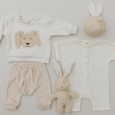 Wooly Organic Terry Svetřík s nášivkou zajíčka - Ecru, vel. 62/68 - obrázek