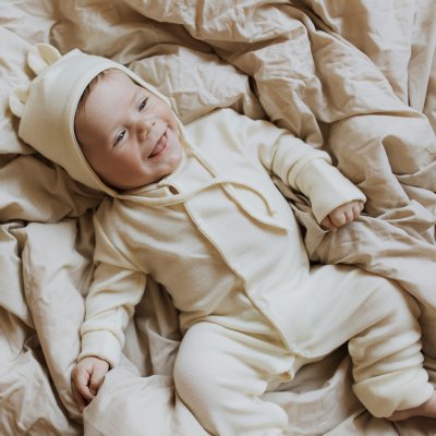 Wooly Organic Čepička merino s oušky Noos - Ecru, vel. 42/44 - obrázek