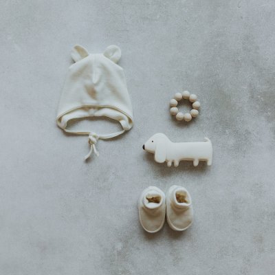 Wooly Organic Čepička merino s oušky Noos - Ecru, vel. 40/42 - obrázek