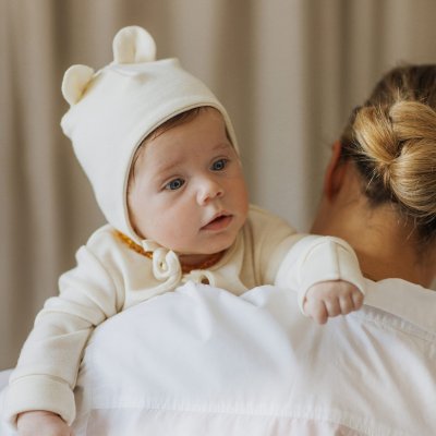 Wooly Organic Čepička merino s oušky Noos - Ecru, vel. 40/42 - obrázek