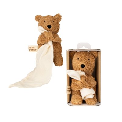 Wooly Organic Mušelínový usínaček s plyšovým medvídkem - Caramel Brown - obrázek