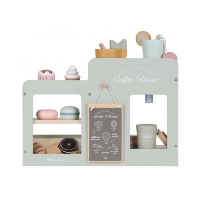 Little Dutch Kávovar dřevěný velký s příslušenstvím - Coffee House - obrázek