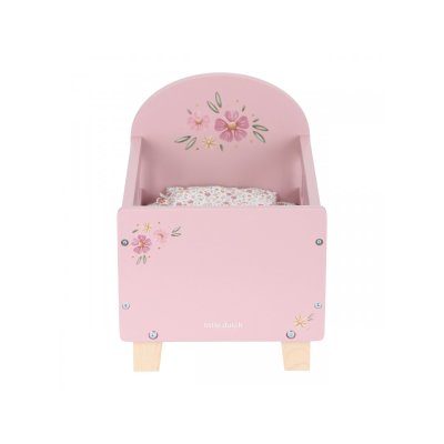 Little Dutch Postýlka pro panenky dřevěná s peřinkou - Pink - obrázek