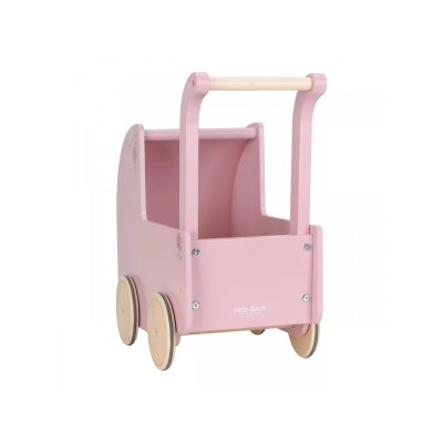 Little Dutch Kočárek pro panenky dřevěný s peřinkou - Pink - obrázek