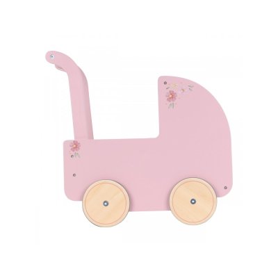 Little Dutch Kočárek pro panenky dřevěný s peřinkou - Pink - obrázek